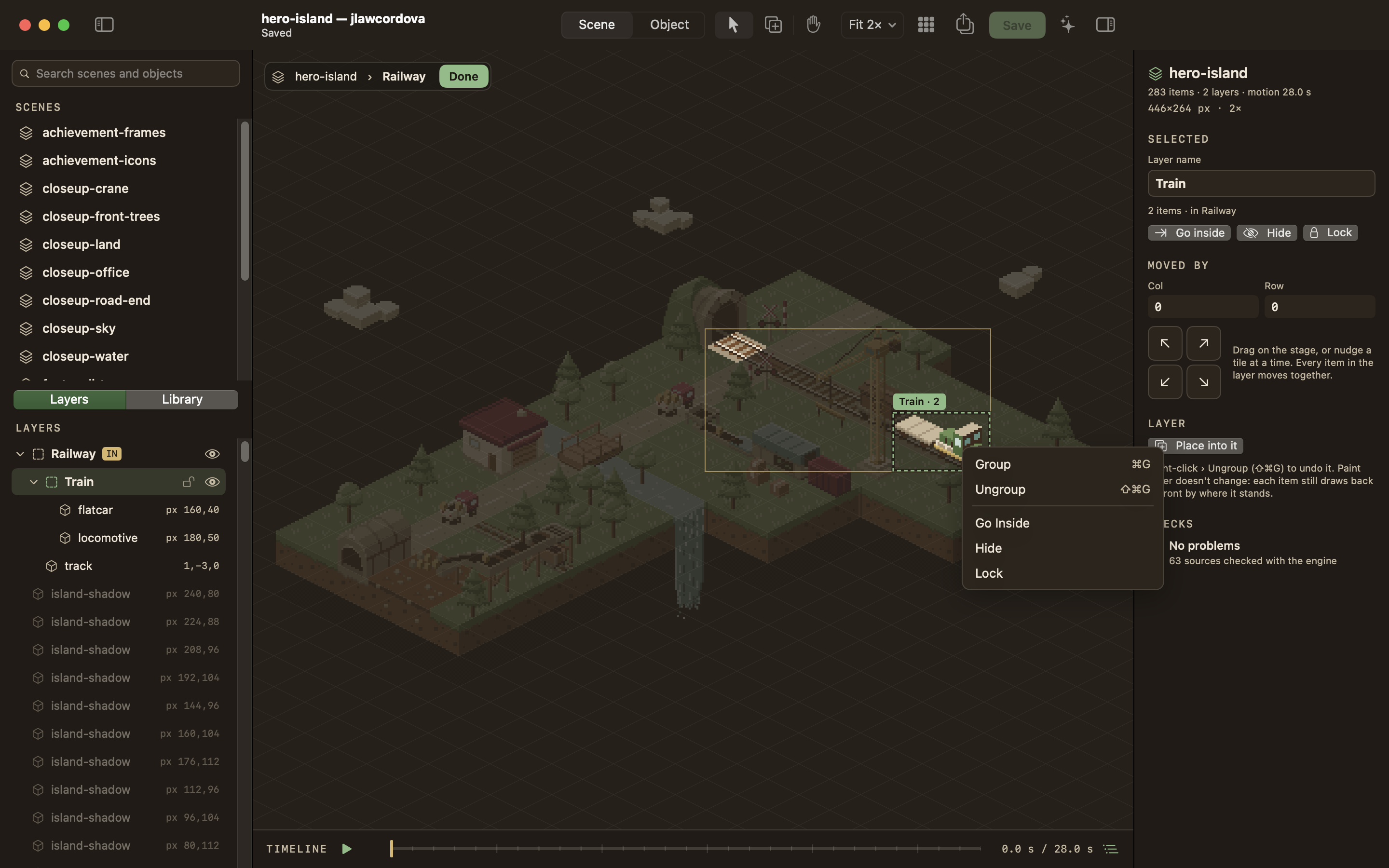 Inside a layer, with the layer menu